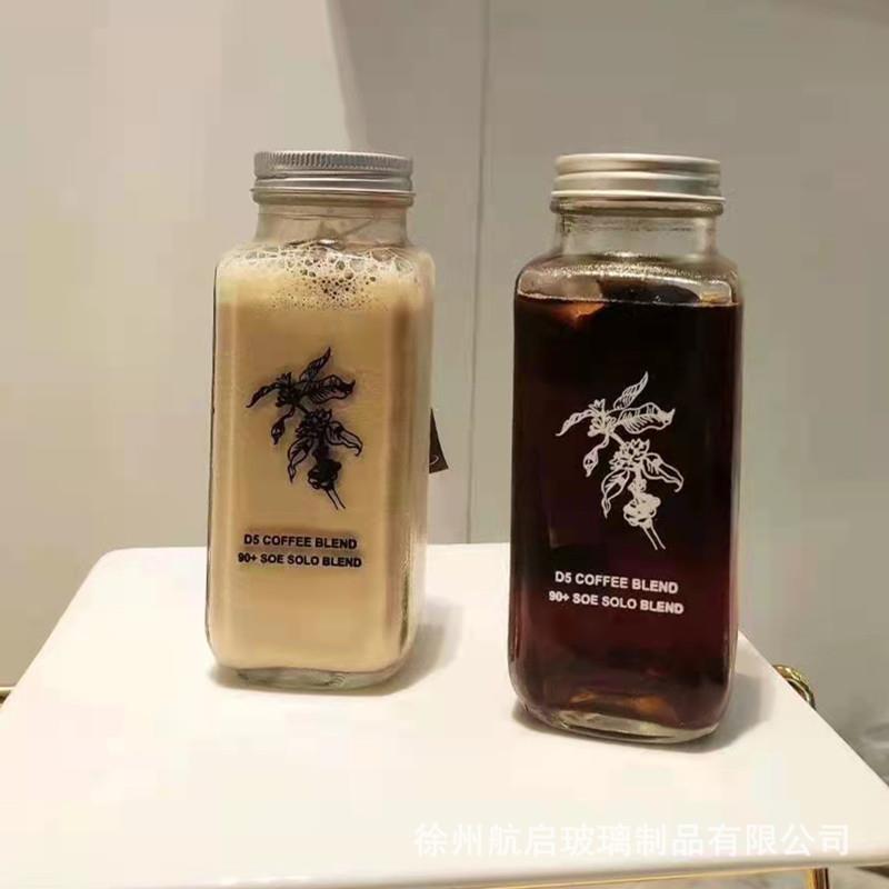 热销玻璃奶茶瓶冷萃咖啡瓶方形玻璃瓶奶茶果汁饮料瓶自酿分装瓶带