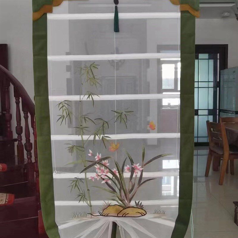 热销热销新中式古典刺绣窗r纱牡丹荷花竹兰花客厅茶室酒店别墅窗