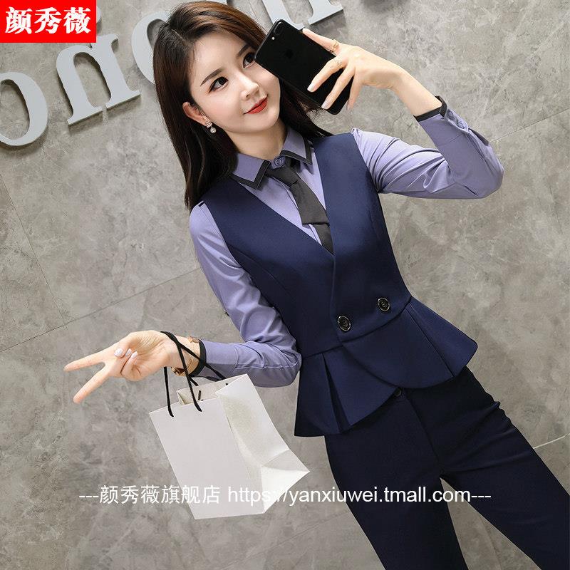 西装马甲套装女新款春秋正装工作服时尚坎肩女修身短款马夹OL工装图片
