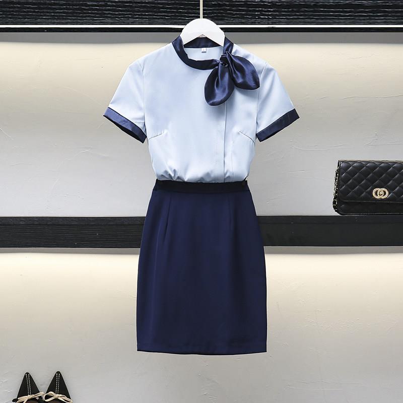 空姐职业短袖女装 美容师前台夏季工作服 女裙套装珠宝店工装