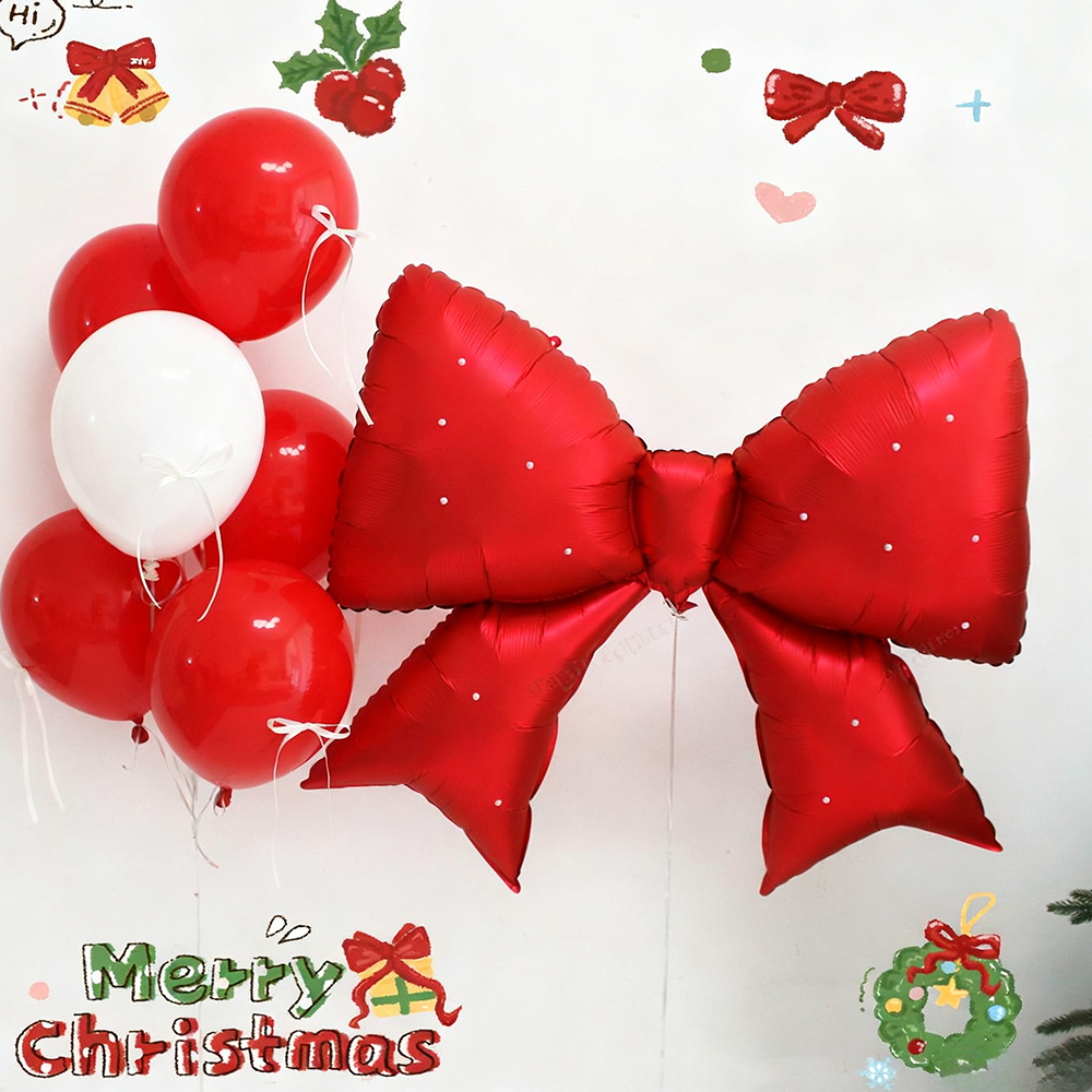 红色蝴蝶结气球圣诞节装饰大号飘空铝膜生日商铺氛围道具场景布置