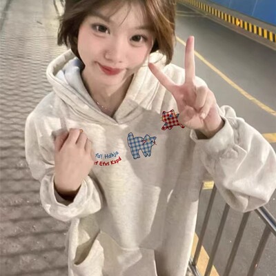 纯棉银狐绒秋冬加绒加厚卫衣女