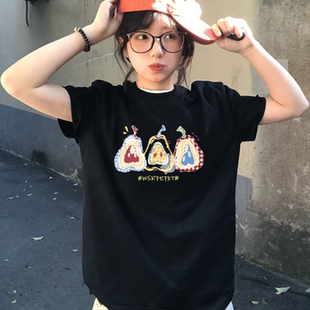 黑色正肩小众设计感t恤上衣夏 重磅纯棉短袖 女夏季 2025新款 爆款