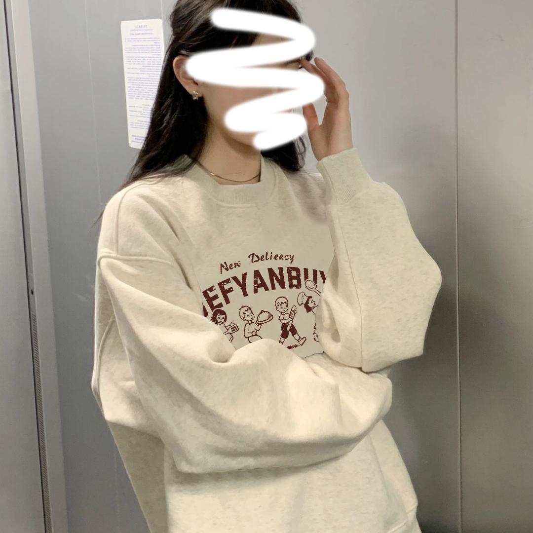 圆领卫衣女加绒加厚秋冬上衣