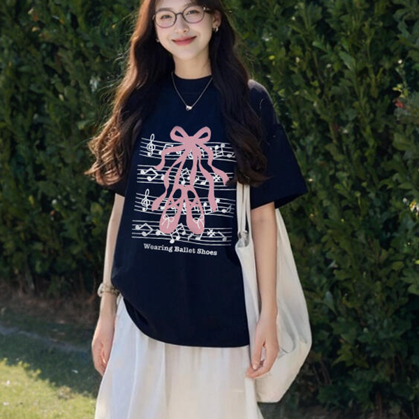 芭蕾少女风纯棉短袖t恤女2025夏季新款爆款宽松高级感半袖上衣潮