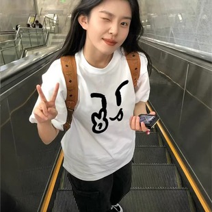t恤女2025新款 夏季 正肩短袖 爆款 宽松上衣 纯棉白色设计感美式 半袖