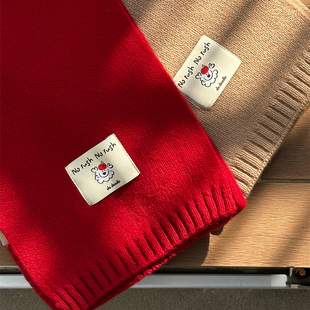 【满2件立减28元】dadoodle 原创绣标100%纯羊毛围巾酒红冬季新年