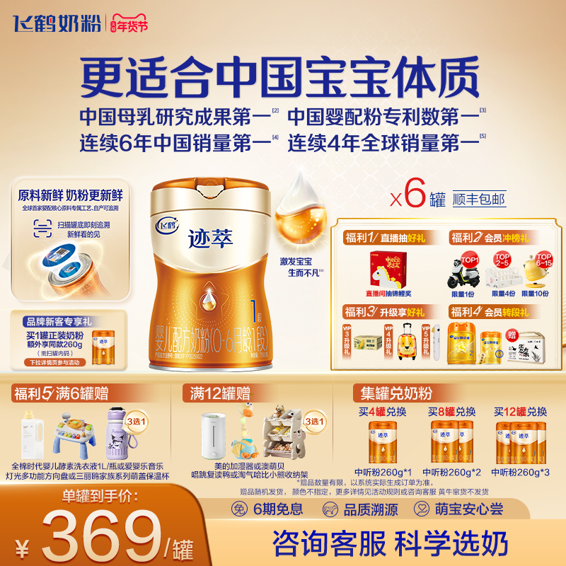 飞鹤迹萃1段专利母源自护乳铁蛋白8HMOs婴儿配方奶粉750g*6罐官方,婴童奶粉,婴幼儿牛奶粉,淘宝优惠券,粉丝福利购,淘宝优惠卷