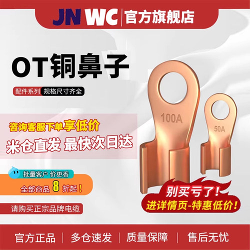 JNWC国标线铜鼻子OT开口鼻接线端子电线接头60A电瓶10 6平方紫铜4