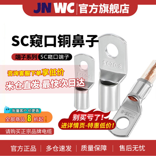 SC窥口铜鼻子线鼻紫铜线耳冷压接线端子6/10/35/70/95/120/18平方