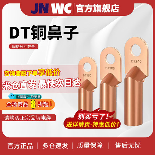 JNWC江南铜鼻子DT16/35/50/70/95/120平方接线端子铜线耳接头国标