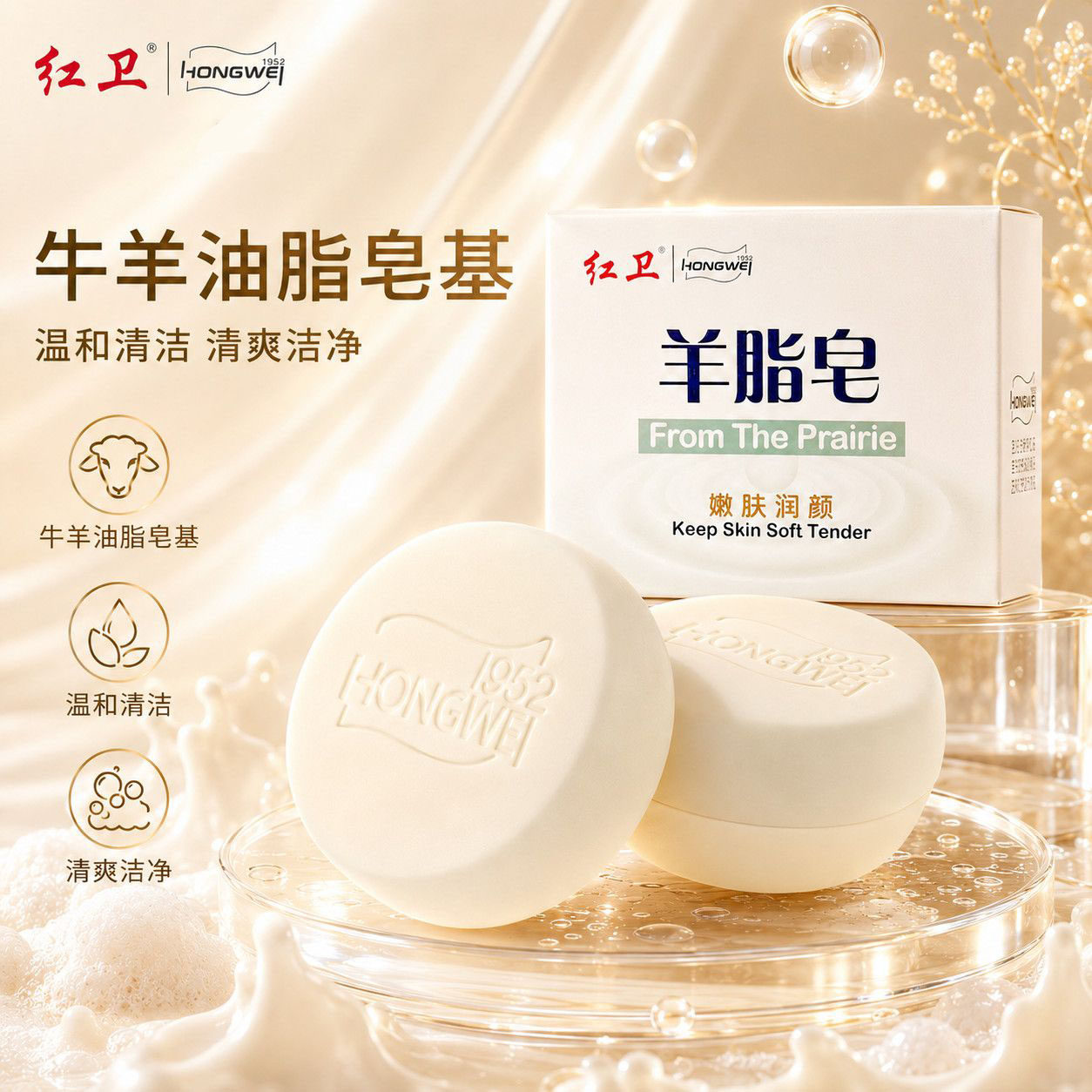 红卫羊脂皂官方正品旗舰店持证除螨温和清洁洁面沐浴香皂全家可用
