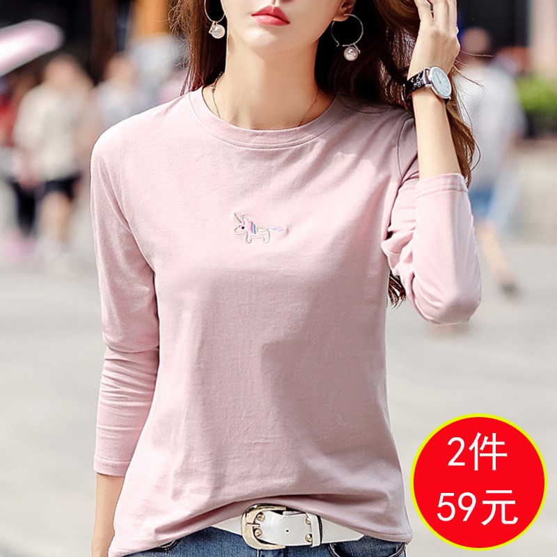 2025春装新款韩版宽松大码胖mm女装上J衣圆领纯棉长袖t恤打底衫女