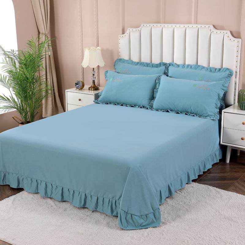 加厚磨毛床裙单件纯色棉质防滑遮丑床单枕套三件套双人床罩被单子