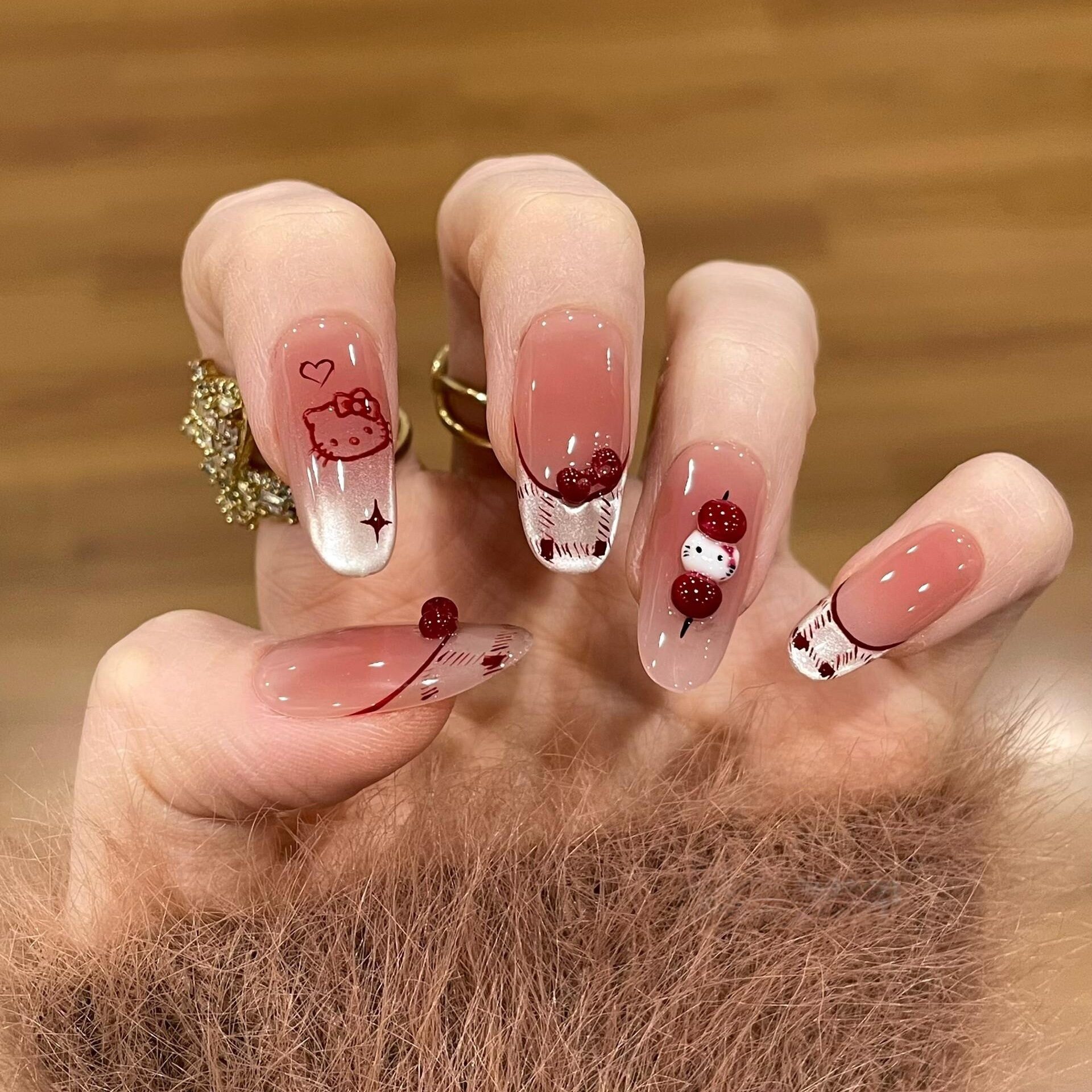 kitty猫手绘美甲新年糖葫芦手工穿戴甲猫眼少女显白气质穿戴甲片,彩妆/香水/美妆工具,穿戴甲/甲片,淘宝优惠券,粉丝福利购,淘宝优惠卷