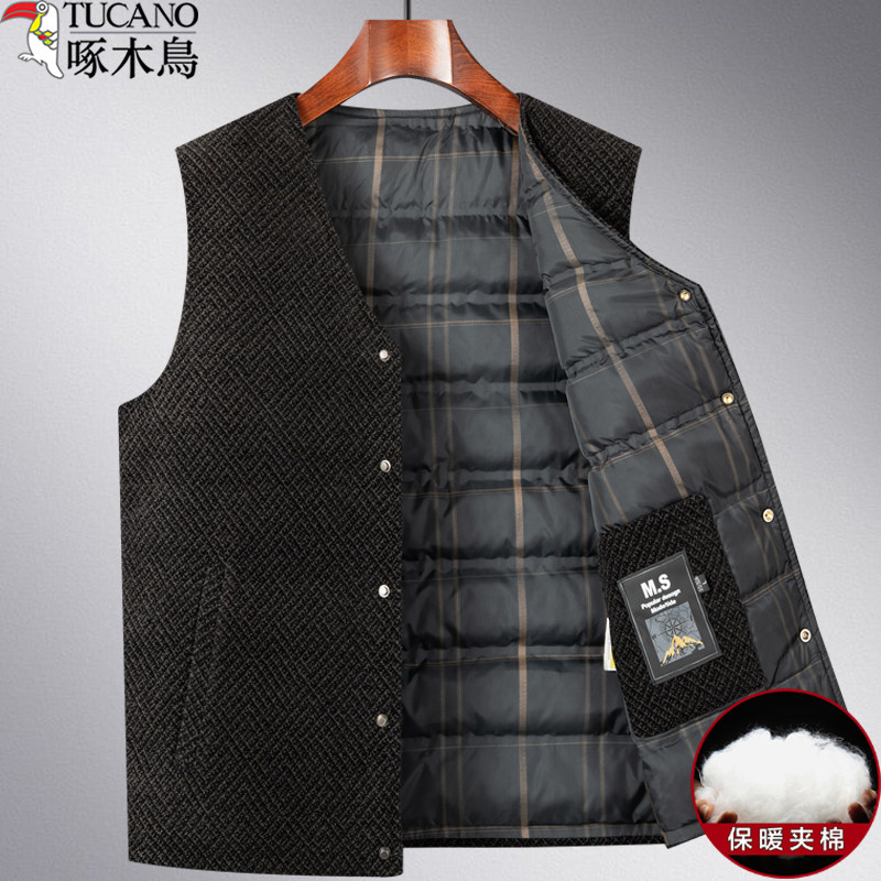 啄木鸟冬季夹棉马甲中年爸爸装男士背心秋冬保暖加厚坎肩中老年人