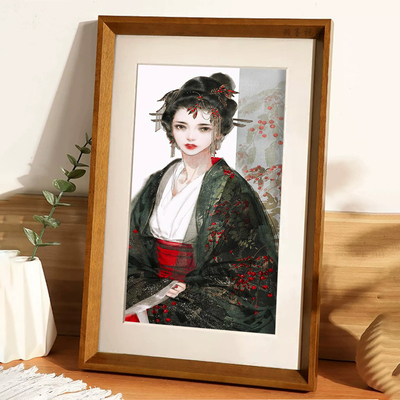 国潮古风绿衣美人红果插画相框
