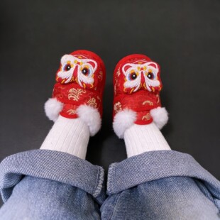 虎头鞋婴儿新年鞋子6到12个月小月龄宝宝红色醒狮冬鞋棉鞋步前鞋