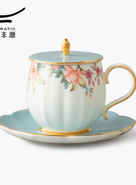 天青时代三件套盖杯（290ml）/夫人瓷-西湖蓝福禄果盘（240mm）