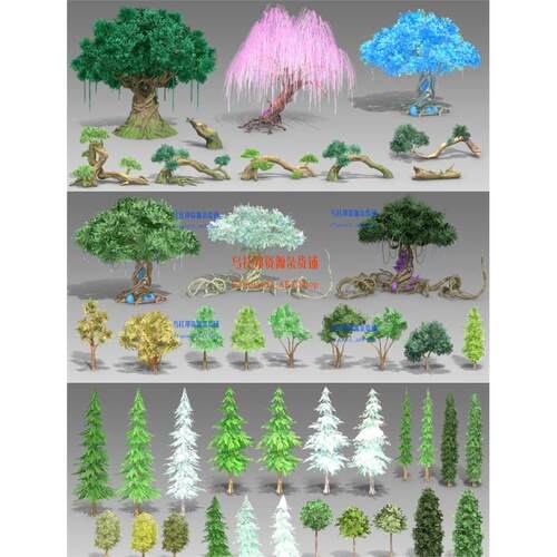 Zenonia卡通风格化游戏场景3D模型-植被树木，花草鲜草3DMAX