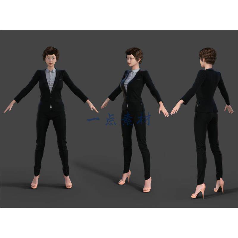 maya 3Dmax白领商务装人士西装女性人物骨骼绑定三维3D模型C4D