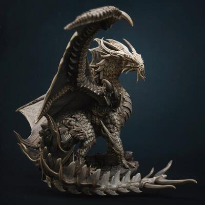 西方巨龙传说之龙金龙雕塑雕像 3D打印模型源文件STL数据图纸高度