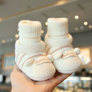 冬天保暖软底防掉 子6到12个月一体棉鞋 小月龄宝宝外出鞋 袜婴儿鞋