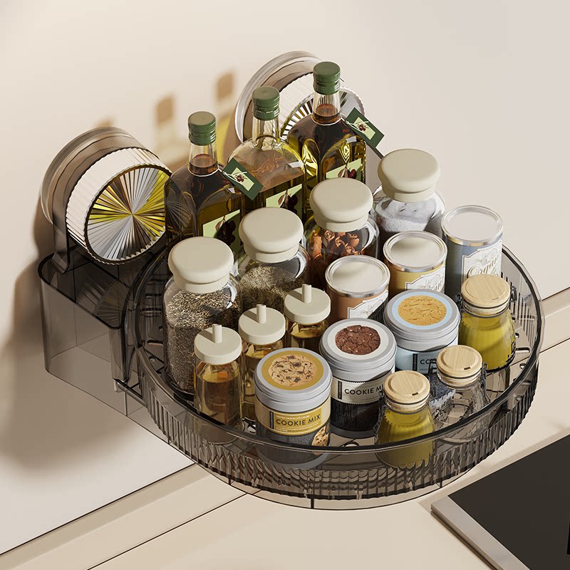 吸盘厨房调料盒一体调味料佐料收纳台面旋转调料油盐酱醋瓶置物架