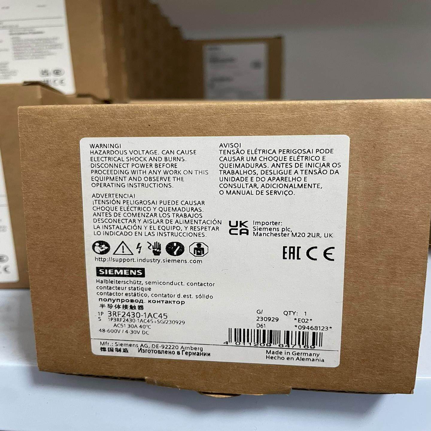 【议价】3RF2430-1AC45  3 相 3RF2 半导体接触器