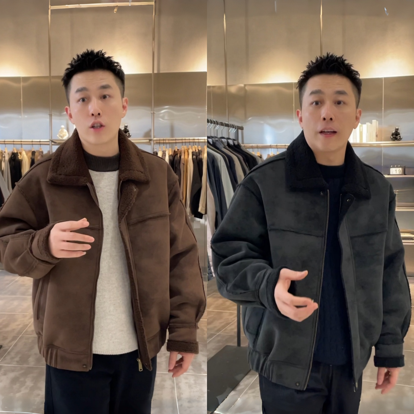 美式机车风翻领夹克外套冬季新款
