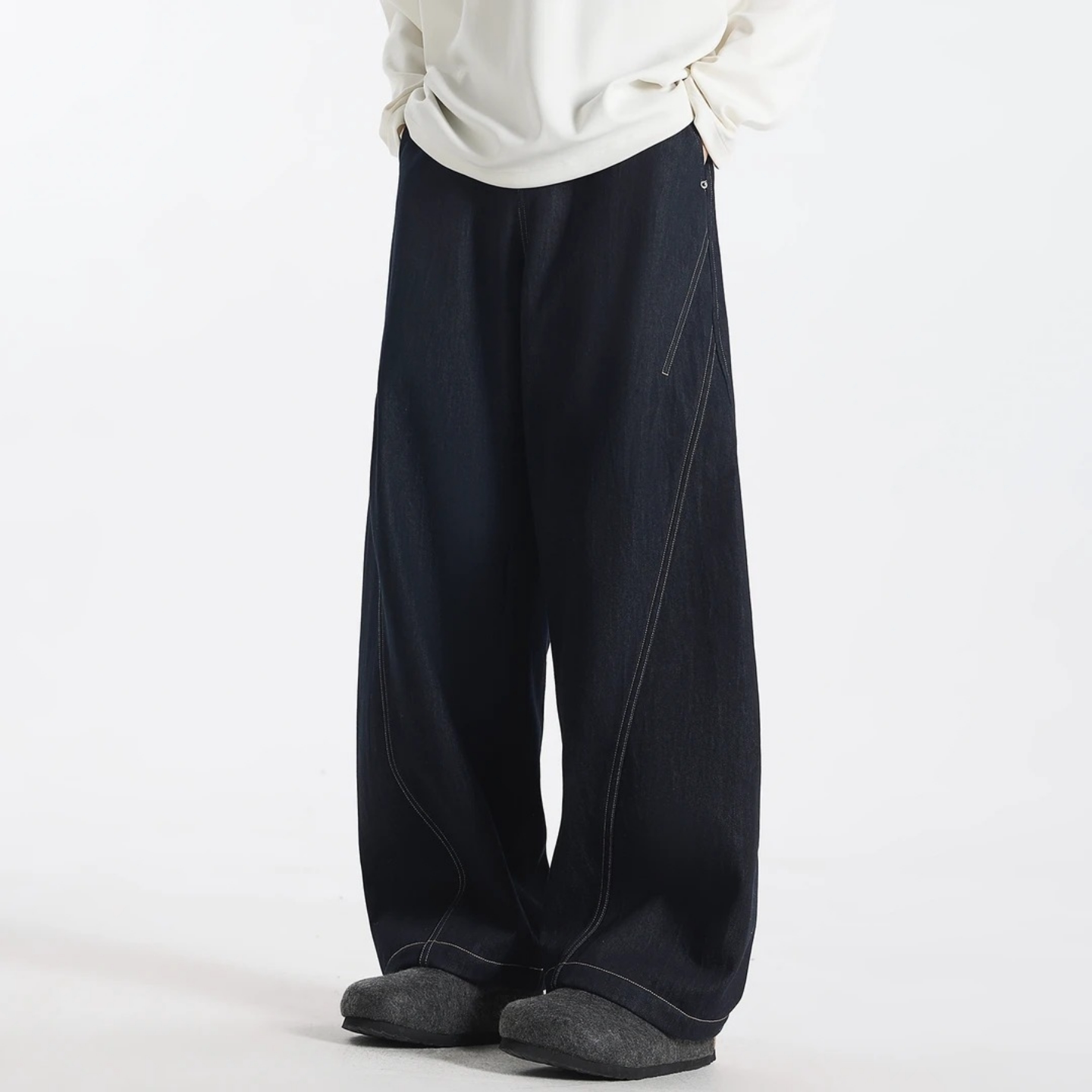 冬季新款男士时尚潮流百搭立体剪裁设计加绒牛仔裤美式复古休闲裤