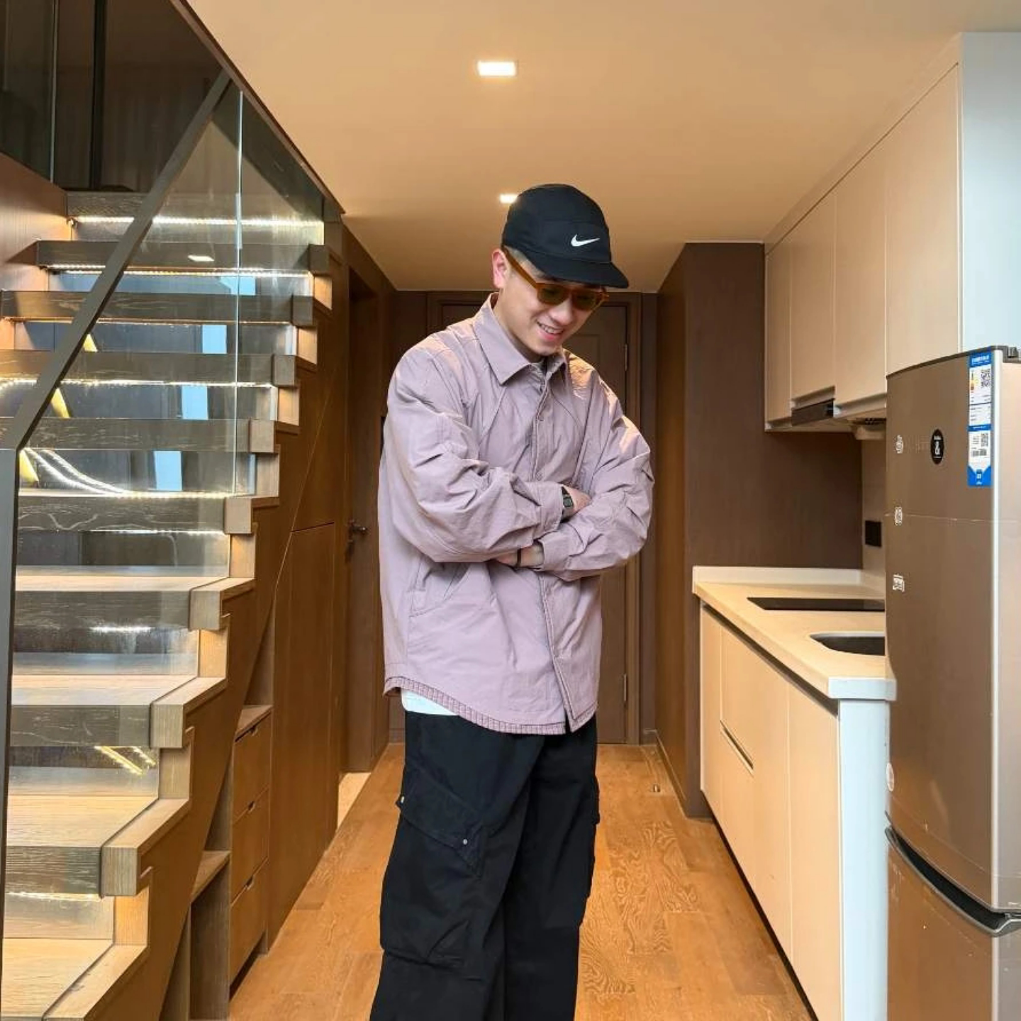 春季新款格子拼接男士时尚潮流百搭夹克高级感假两件休闲衬衫外套