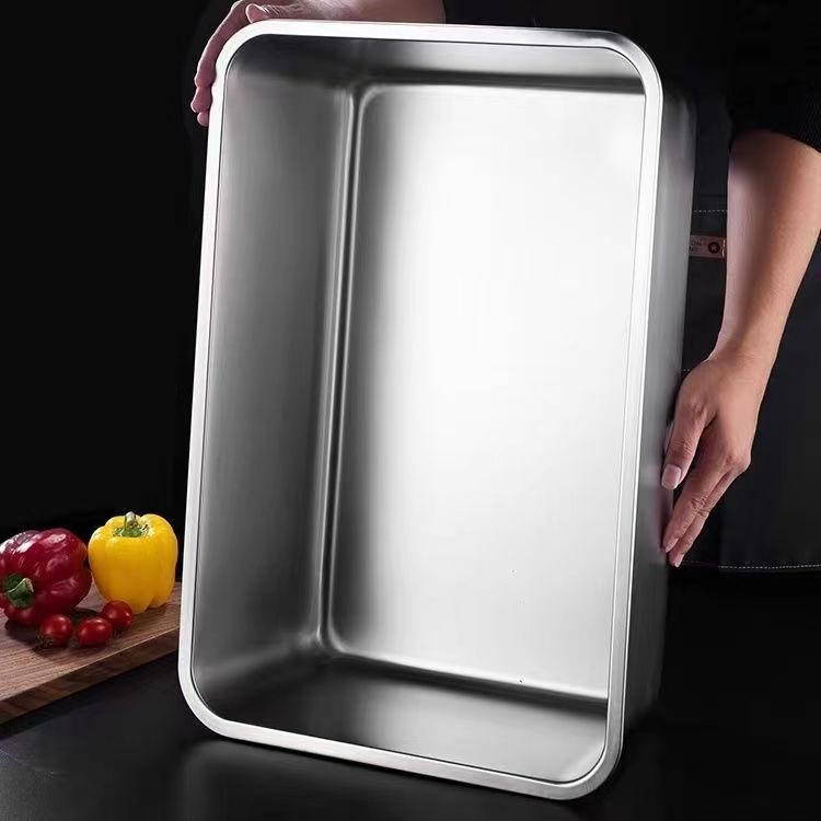 316不锈钢方盆长方形方盘304份数盆加深托盘特厚快餐菜盆带盖方盒