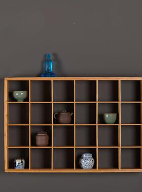 博古物架挂墙竹制多宝阁上置架茶壶茶具收饰纳格子架F765S5MJ玄关