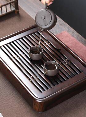 黑檀木茶盘盘蓄排MVX木双用小茶台海实简约小茶中式单层托干泡盘