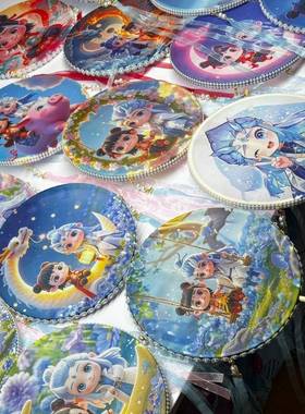 印花团扇风长柄汉服舞魔童闹海哪古吒敖蹈丙敖光扇000652子中国扇