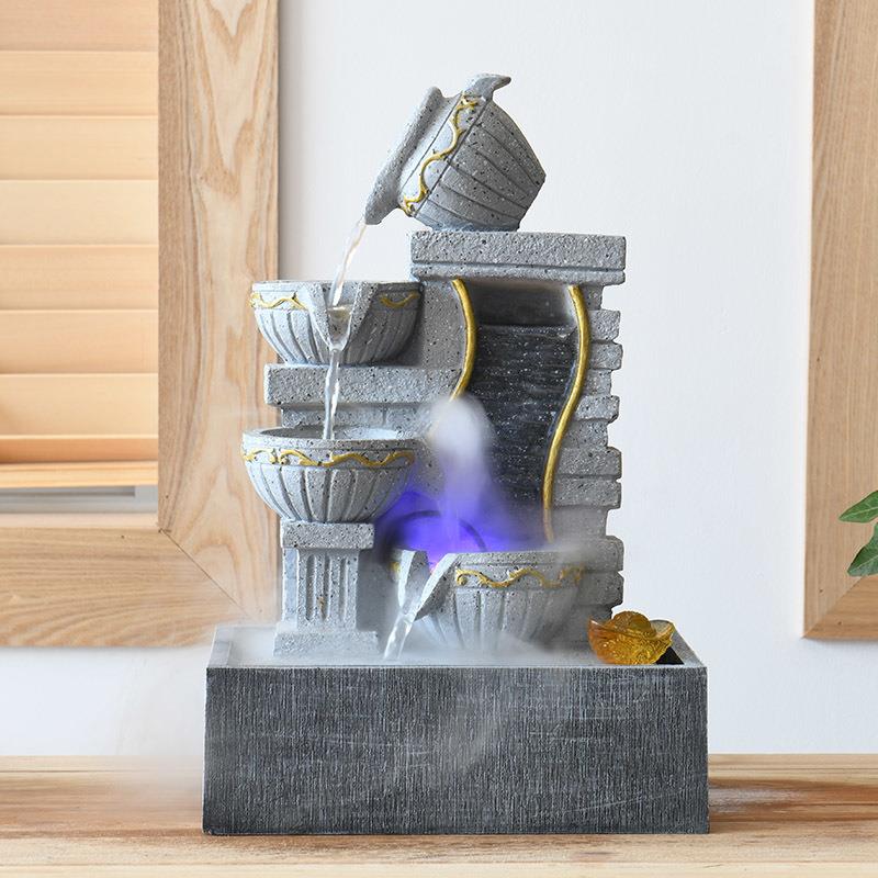 中式桌面水喷泉循环水BFF摆件电流视柜客厅办公桌茶工桌招财居家