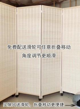 屏风隔玄断SWK实木易遮挡室关复古中式可移动滑轮客厅卧简折叠竹