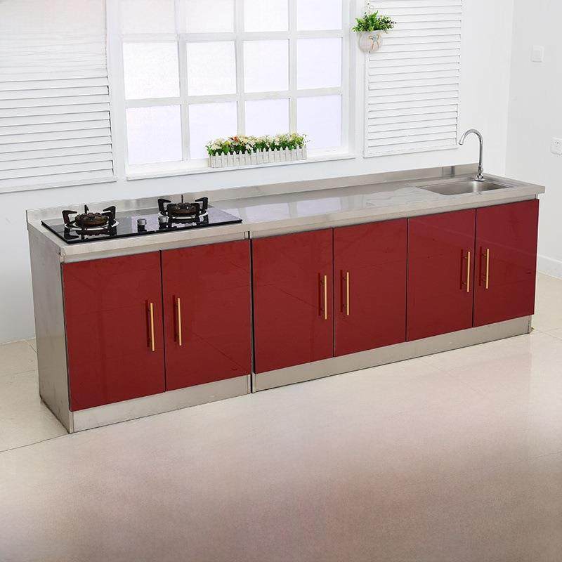 简易橱柜不HUZ锈钢碗柜厨水房灶柜经济一型出租房台组装槽家用组