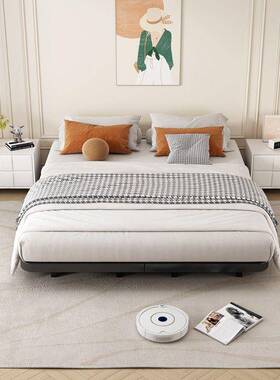 日式简约无可床头悬ZKX浮架床子龙骨架家用铁艺双床加厚单人人铁