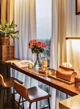 阳台木吧台桌家用小CWI吧台铁实靠墙长吧条桌商用酒台高艺脚原木