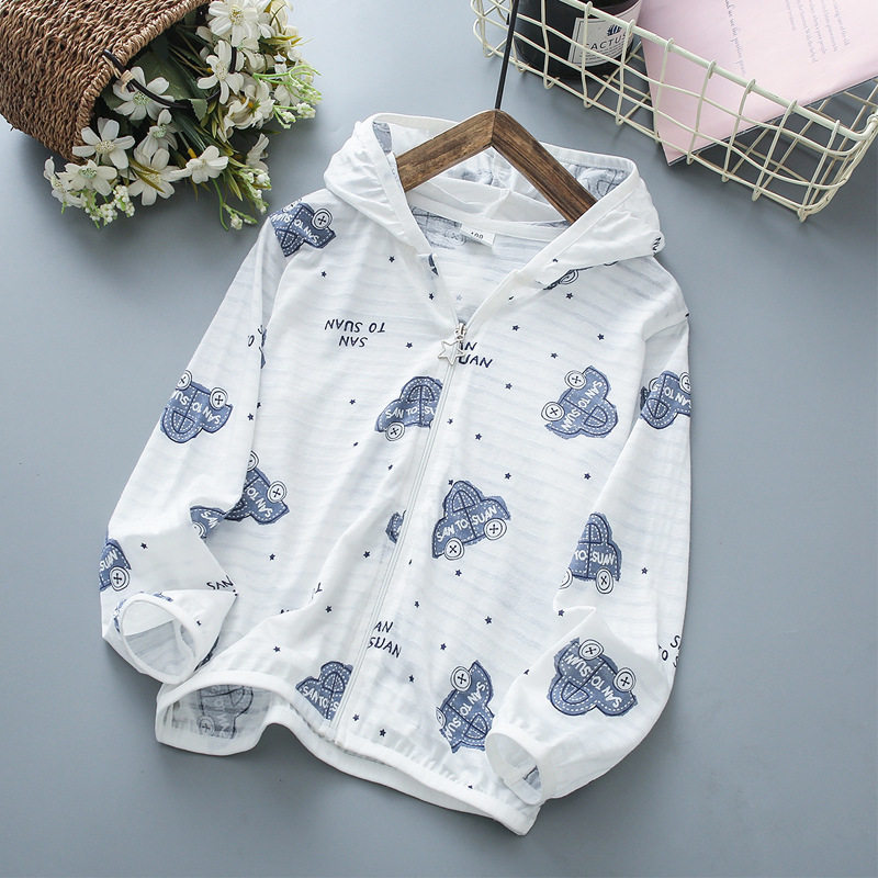 새로운 얇은 면화 재킷 쑥 섬유 어린이 태양 보호 의류 후드 통기성 태양 보호 의류