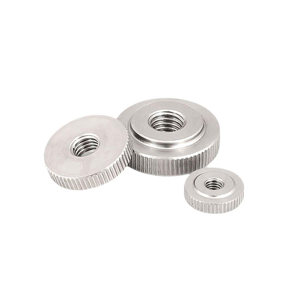 304不锈钢圆形通孔滚花防滑扁薄头平头GB807 手拧螺母M3M4M5M6M8