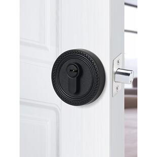 奇粤房门锁卧室黑色圆形门锁闭锁通道单舌呆锁隐形门锁双面暗锁