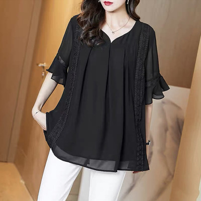 200斤自制黑色胖mm上衣女2024新款夏装减龄洋气小衫大码打底衫