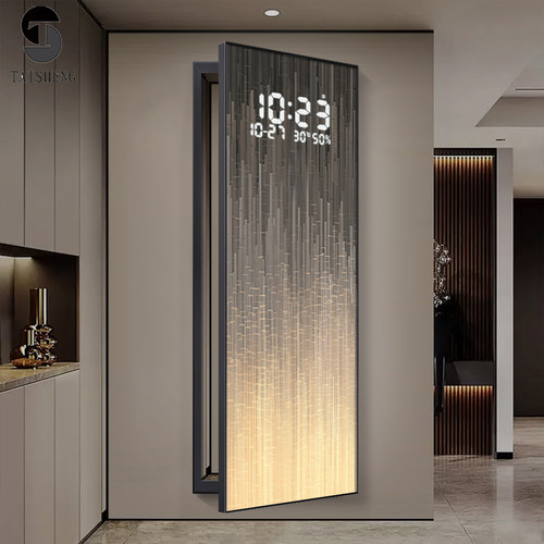 轻奢高级感隐藏式数显雷达暗藏翻盖式开关画镜全身穿衣镜电子钟