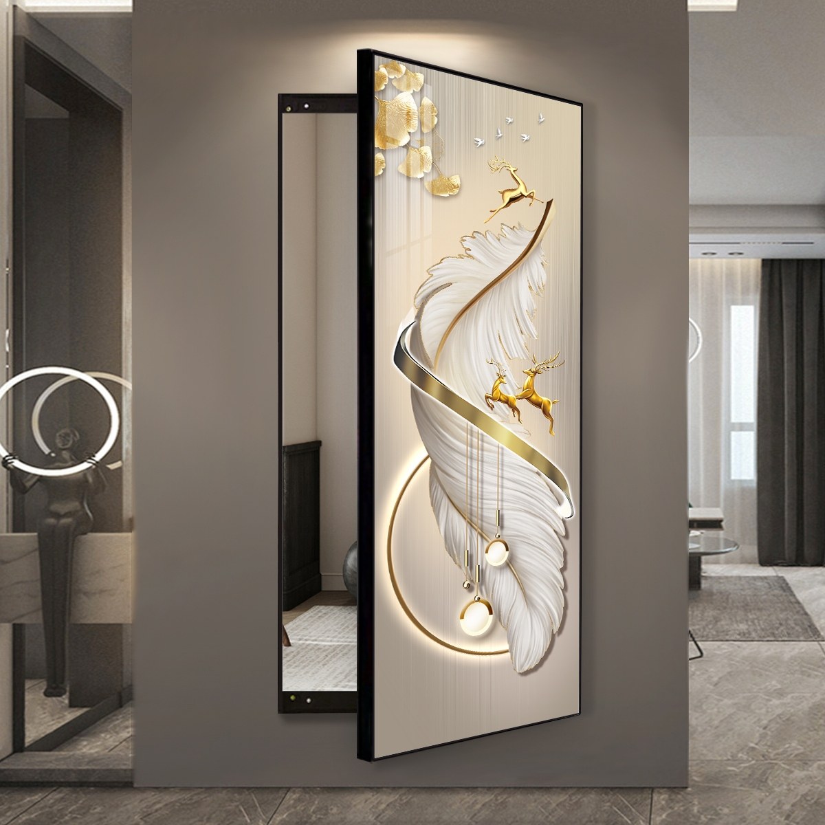 隐藏舞蹈镜子隐形全身镜卧室试衣镜悬挂家用装饰画壁挂开合穿衣镜,家居饰品,镜面画,淘宝优惠券,粉丝福利购,淘宝优惠卷