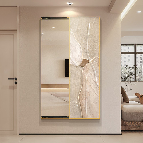 简约现代隐藏式全身镜推拉镜子玄关挂画可遮挡关闭隐形穿衣镜壁画
