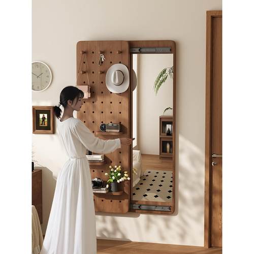 洞洞板穿衣镜隐藏式造型墙推拉全身镜卧室家用试衣镜一体玄关镜子