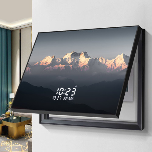 现代简约背有靠山电表箱装饰画带钟表万年历客餐厅电闸箱遮挡挂画